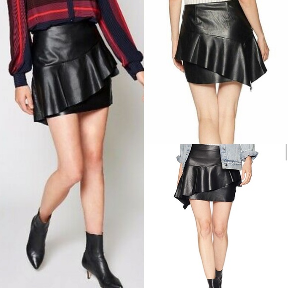 Joie Dresses & Skirts - NWT joie botan asymmetric ruffle hem leather skirt